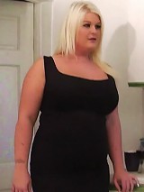 Ultra busty young BBW blonde with hot tattoos ends up with her employers cock inside